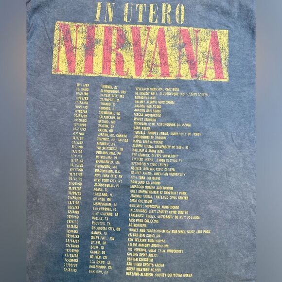 NWOT Unisex Blue Short Sleeve Tee Short Nirvana 1993 Concert Tour - Size Large - Picture 2 of 7